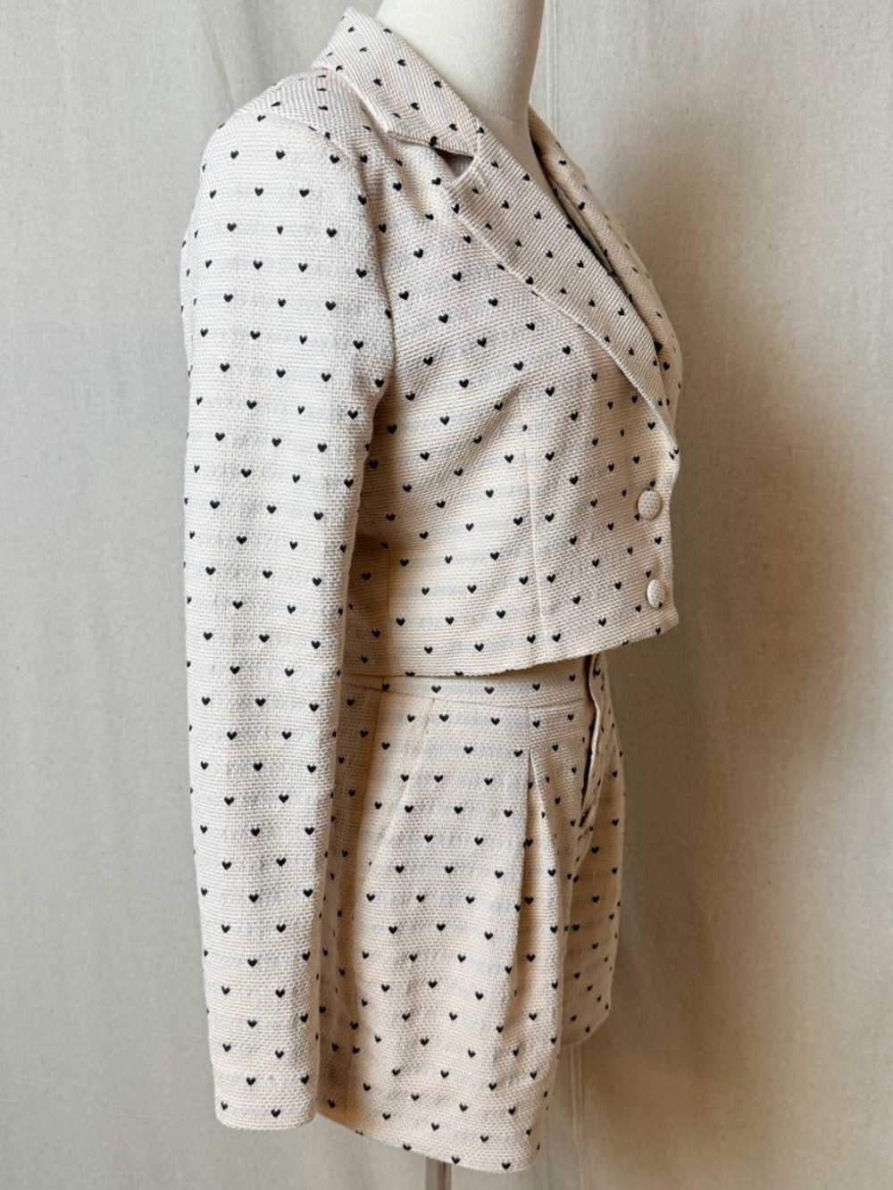 Privacy Please Heart Print Tweed Cropped Blazer Shorts Set XS/S - Picture 2 of 8